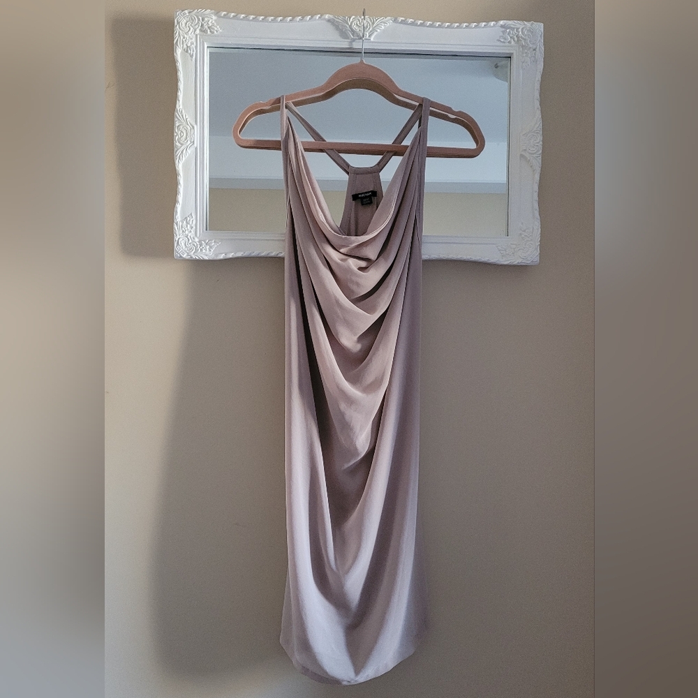 Rudsak dress xs taupe chiffon cowl mini neutral understated chic